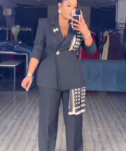 Classy Red Embellished Women's Suit 2-Piece Set, Scarf Top & Pants: Graduation Outfit Wedding Guest Sunday Service Birthday Photoshoot