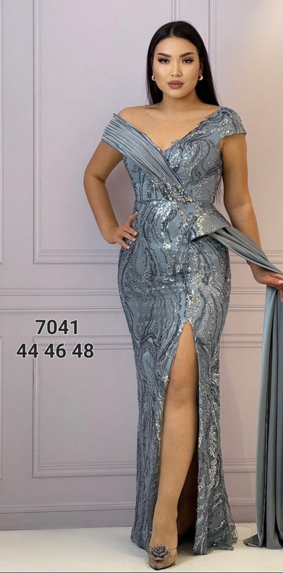 Off-The-Shoulder Sequin Side Drape Maxi Dress | Wedding Guest Bridal Photoshoot Mother of The Bride Birthday Celebration