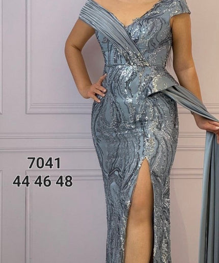 Off-The-Shoulder Sequin Side Drape Maxi Dress | Wedding Guest Bridal Photoshoot Mother of The Bride Birthday Celebration