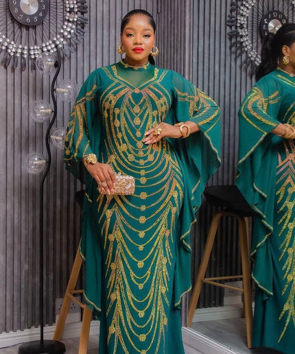 Luxury Black Kaftan with Rhinestones - African Wedding Guest Dress Nigerian Engagement Ceremony Dinner Gala