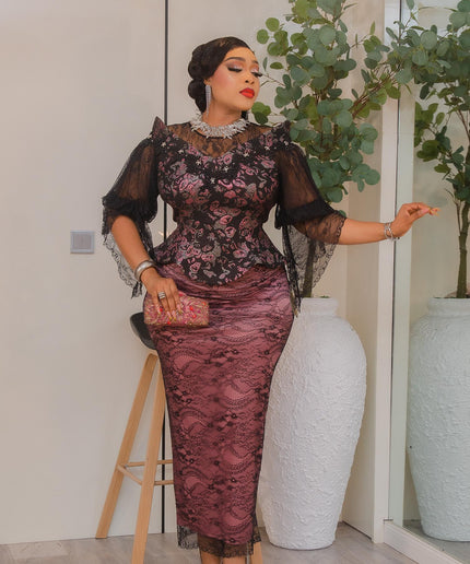 Black Brocade Beaded Structured Shoulder Peplum Dress Birthday Party Cocktail Wedding Guest Outfit Mother of The Bride Attire