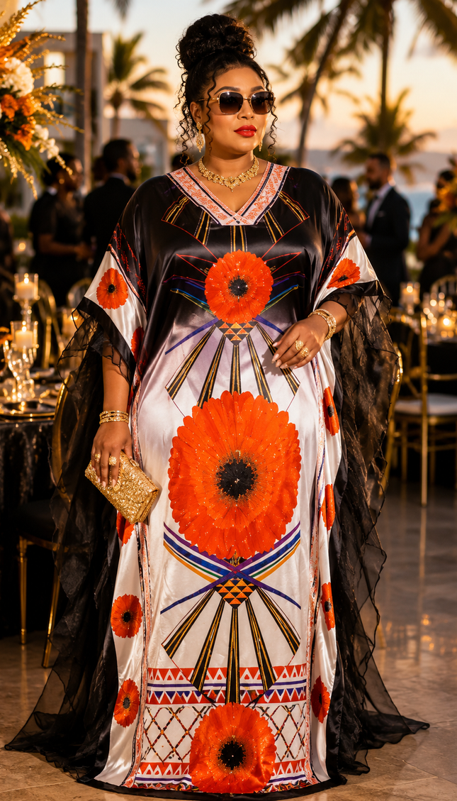 Orange Rhinestone Ruffle Sleeve Kaftan Maxi Dress Bubu for Wedding Cocktail Reception Birthday Party Dinner Engagement Ceremony