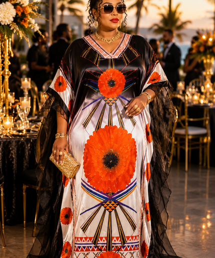 Orange Rhinestone Ruffle Sleeve Kaftan Maxi Dress Bubu for Wedding Cocktail Reception Birthday Party Dinner Engagement Ceremony