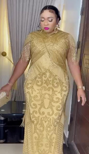Crystal-Embellished Beaded Maxi Dress