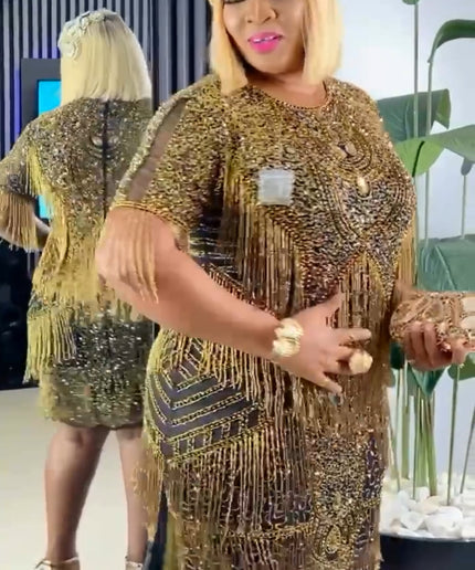 Shimmering Crystal Fringe Embellished Midi Dress | Cocktail Party Gatsby Fashion Wedding Guest