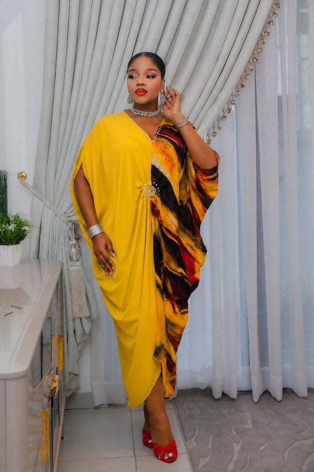 Green Embellished Asymmetric Kaftan Dress African Party Attire Wedding Guest Outfit Mother of The Bride Cocktail Birthday