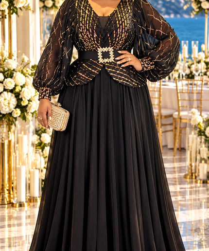 Orange Sequin Peplum A-Line Gown for Cocktail Reception Mother of The Bride Wedding Guest Plus Size