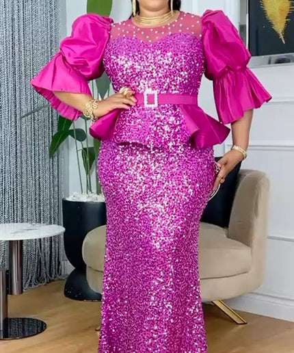 Ruffle Sleeve Sequin Party Dress | Mother of The Bride Wedding Guest
