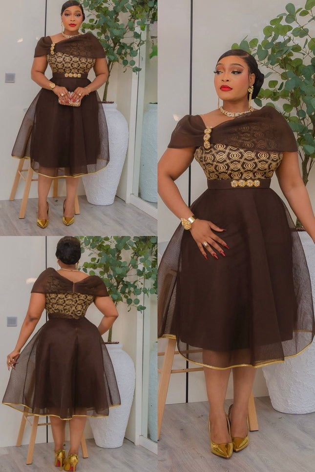 Purple Off-The-Shoulder Embellished Skater Midi Dress for Wedding Guest Birthday Party