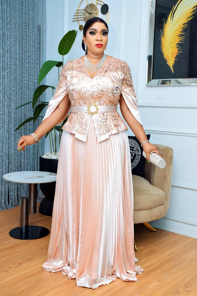 Statement Sleeve Sequin Peplum 2 Piece Top and Skirt | Mother of The Bride Birthday Party