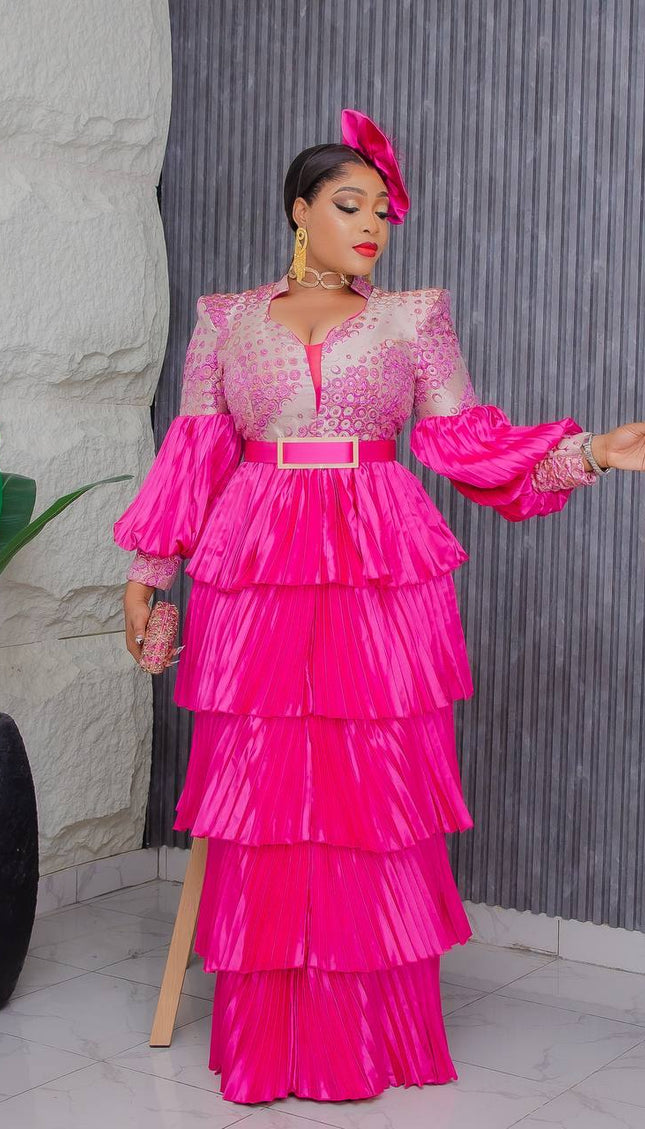 Classy Ruffle Maxi Dress with Hat | Mother of The Bride Wedding Guest Gala Graduation