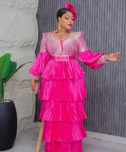 Classy Ruffle Maxi Dress with Hat | Mother of The Bride Wedding Guest Gala Graduation