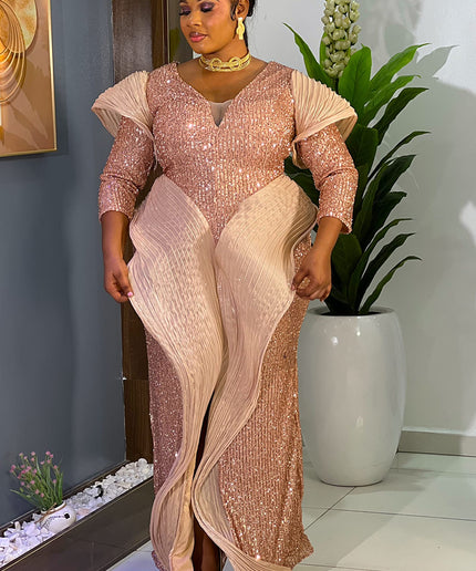 Dramatic Structured Sequin Maxi Dress All Black Party Attire Wedding Guest Gala Anniversary Outfit