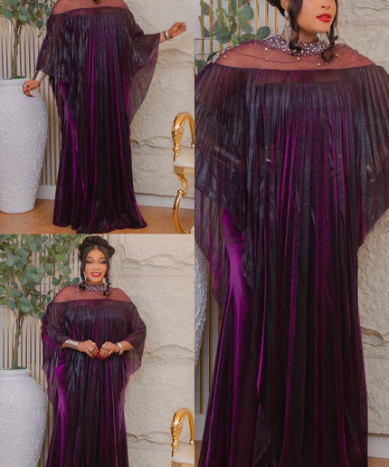 Blue Embellished Pleated Kaftan Asymmetrical Dress: Wedding Guest Attire, Mother of The Bride Outfit Graduation Cocktail Birthday Party