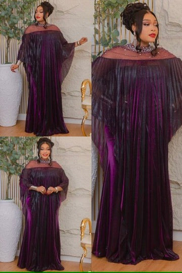 Purple Embellished Pleated Kaftan Asymmetrical Dress: Wedding Guest Attire, Mother of The Bride Outfit Graduation Cocktail Birthday Party