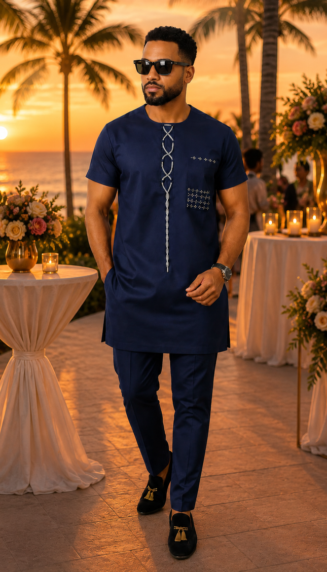 Men's Burgundy Embroidered Cotton Short Sleeve Shirt & Pants, African Wedding Guest Groom Groomsmen Father of The Bride Attire Engagement Ceremony Birthday Party Outfit
