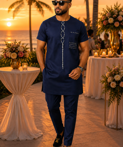 Men's Burgundy Embroidered Cotton Short Sleeve Shirt & Pants, African Wedding Guest Groom Groomsmen Father of The Bride Attire Engagement Ceremony Birthday Party Outfit