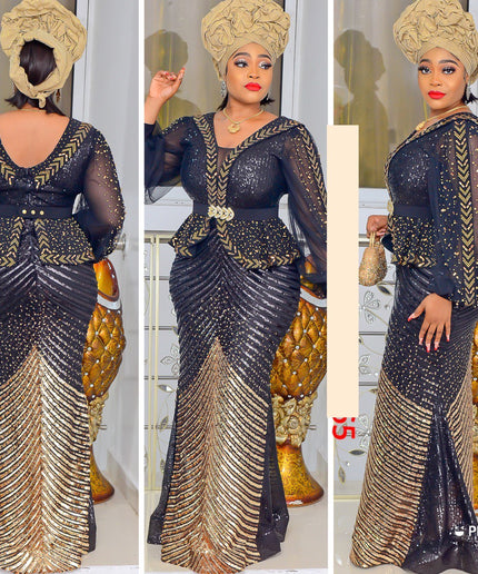Sequin Rhinestone Peplum Dress