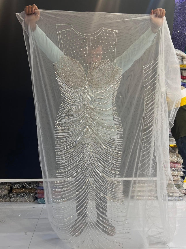 Swarovski Crystal Panel Dress Front Back Sleeves | Wedding Prom Birthday Celebrant Party
