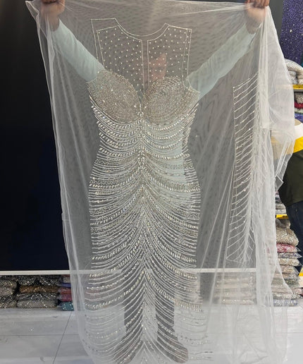 Swarovski Crystal Panel Dress Front Back Sleeves | Wedding Prom Birthday Celebrant Party