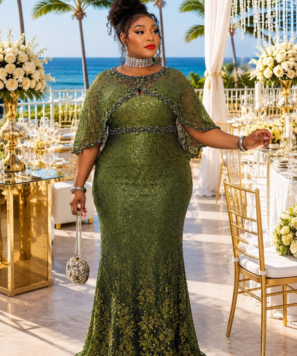 Dressed To Dazzle Brown Sequin Embellished Cape Formal Evening Gown for Bridal Photoshoot Cocktail Reception Wedding Guest Mother of The Bride Celebrant Birthday Party
