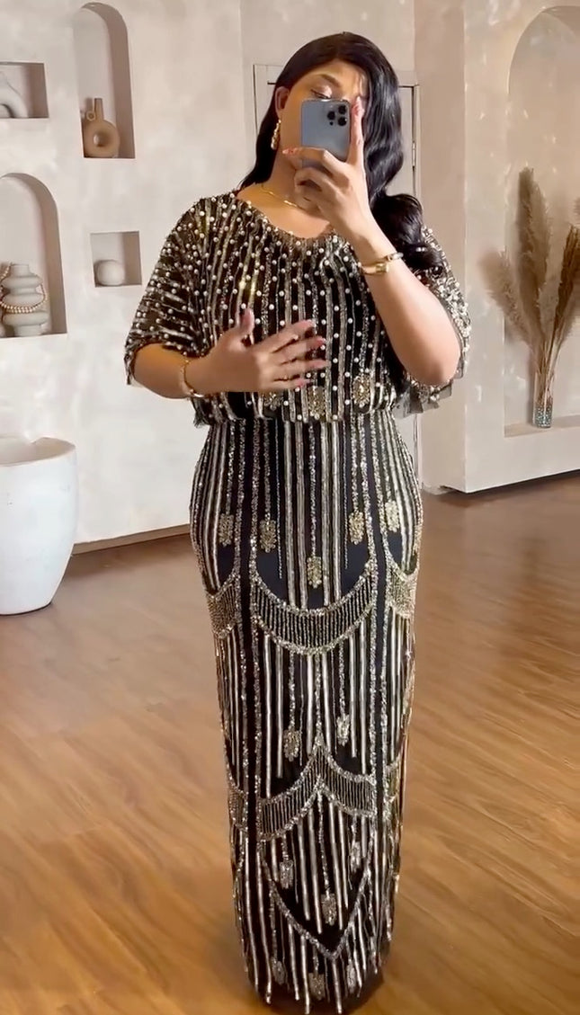 Embellished Beaded Sequin Maxi Dress | Bridal Reception Evening Wear Mother of The Bride Wedding Guest Cocktail