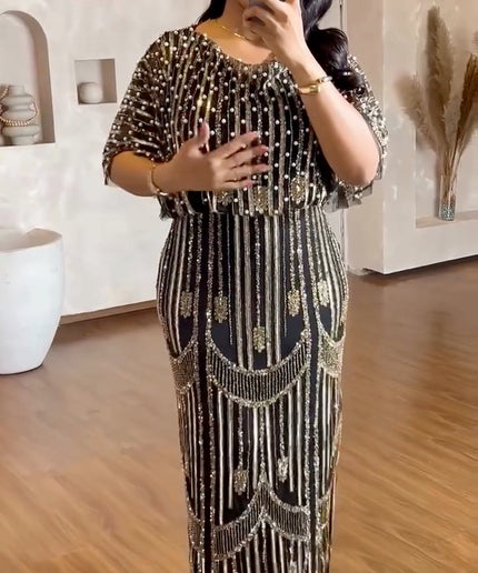 Embellished Beaded Sequin Maxi Dress | Bridal Reception Evening Wear Mother of The Bride Wedding Guest Cocktail