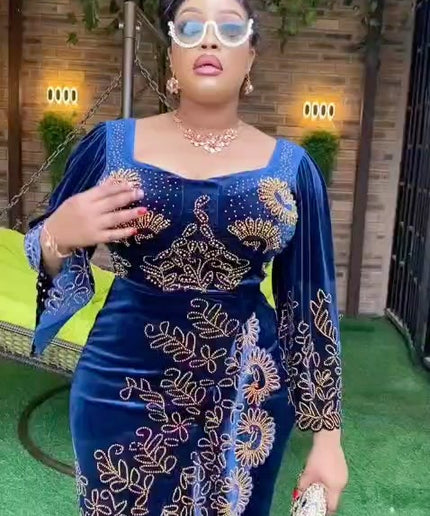 Burgundy Velvet Embellished Ruffle Dress - African Birthday Party Attire Nigerian Wedding Guest Engagement Ceremony