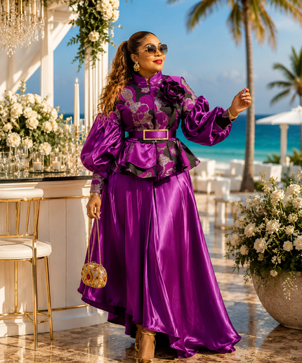Green Brocade Feathered Peplum High-Low Asymmetric Skirt Set, 2-Piece Outfit Mother of The Bride Wedding Guest Tea Party Birthday Cocktail Reception Formal Evening Wear