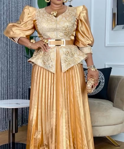 Embroidered Sequin Pleated Party Dress