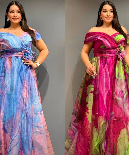 Off-The-Shoulder Summer Wedding Guest Maxi Dress Rosette Plus Size Mother of The Bride A-Line Gown Birthday Party