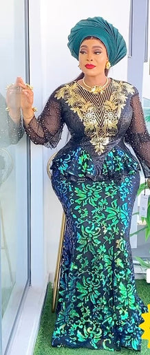 Sequin Peplum Floor Length Dress
