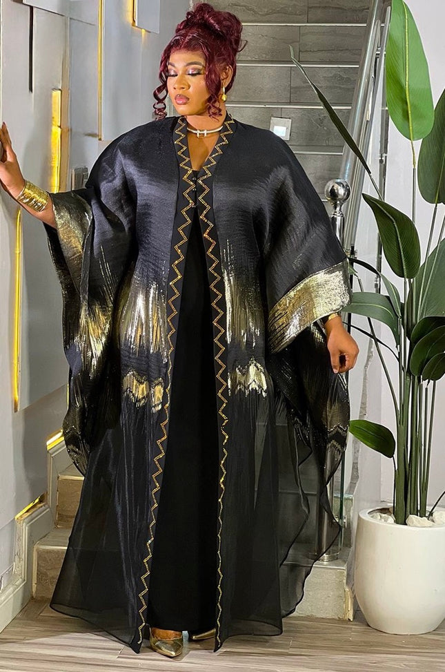 Fabulous Golden Brocade Rhinestone Kaftan Maxi Dress, African Bubu Wedding Attire Mother of The Bride Engagement Ceremony Church Gala Anniversary Birthday Party 2-Piece Outfit