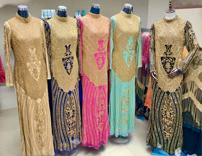 Gold Beaded Embroidered Maxi Dress | Celebrant Party Birthday Anniversary Gala