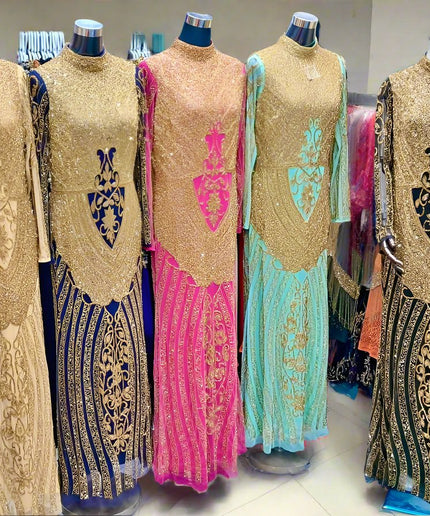 Gold Beaded Embroidered Maxi Dress | Celebrant Party Birthday Anniversary Gala