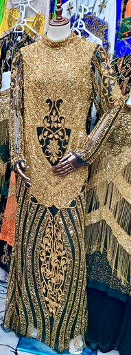 Gold Beaded Embroidered Maxi Dress | Celebrant Party Birthday Anniversary Gala