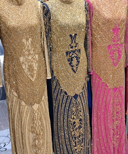 Gold Beaded Embroidered Maxi Dress | Celebrant Party Birthday Anniversary Gala