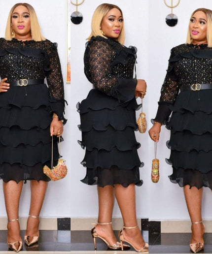 Red Embellished Waterfall Ruffle Midi Dress for Wedding Guest Bridal Photoshoot Birthday Dinner