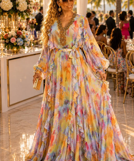 Glamorous Floral Embellished Ruffle Maxi Dress - Wedding Guest Mother of The Bride Birthday Cocktail Party Reception