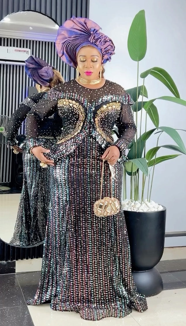 Sequin Embellished Peplum Maxi Dress | Wedding Party Birthday Celebrant