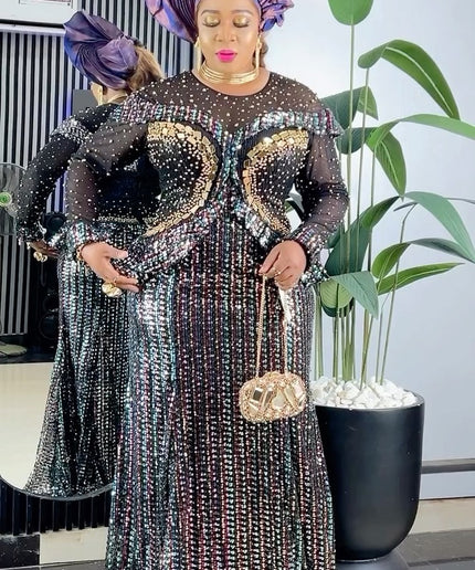 Sequin Embellished Peplum Maxi Dress | Wedding Party Birthday Celebrant