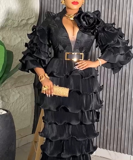 Ruffle Wedding Guest Maxi Dress, Plus Size Mother of The Bride Mermaid Gown, Birthday Party Anniversary Cocktail