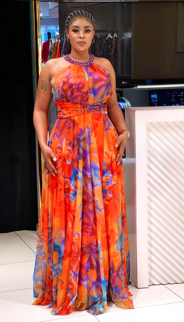 Halter Neck Wedding Guest Dress, Curvy Mother of The Bride A-Line Gown, Birthday Party Anniversary Dinner Dance Reception
