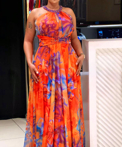 Halter Neck Wedding Guest Dress, Curvy Mother of The Bride A-Line Gown, Birthday Party Anniversary Dinner Dance Reception