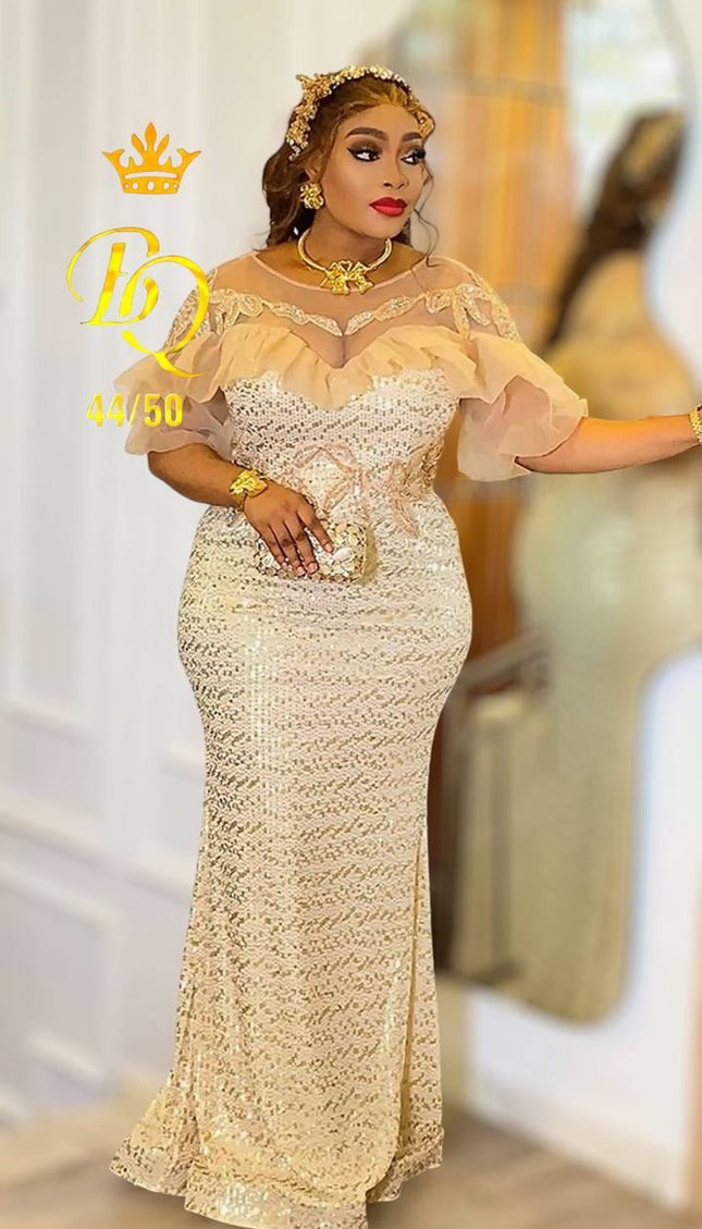 Sequin Ruffle Embellished Maxi Dress