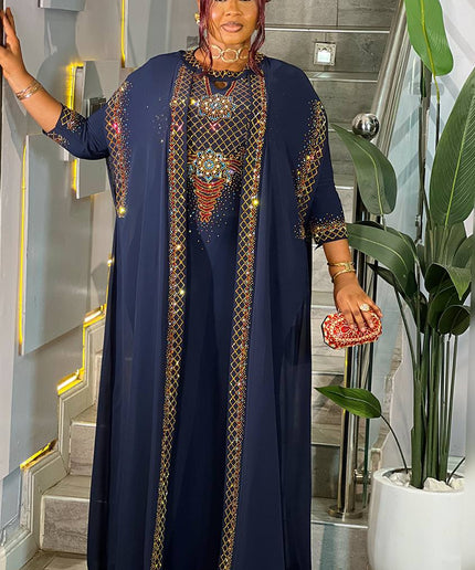 Elegant Crystal-Embellished Kaftan Dress 2-Piece Set, Wedding Guest Birthday Dinner All White Party Outfit