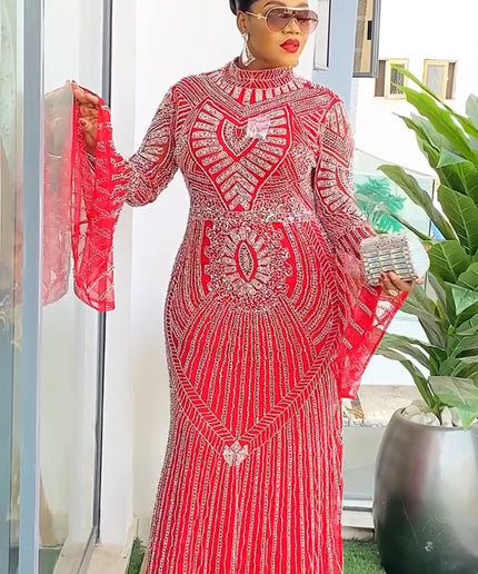 Bell Sleeve Beaded Embellished Maxi Dress