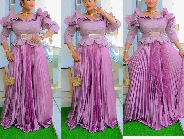 Ruffle Sleeve Embroidered Top and Peplum Skirt | Mother of The Bride Gala Birthday Party Wedding Guest