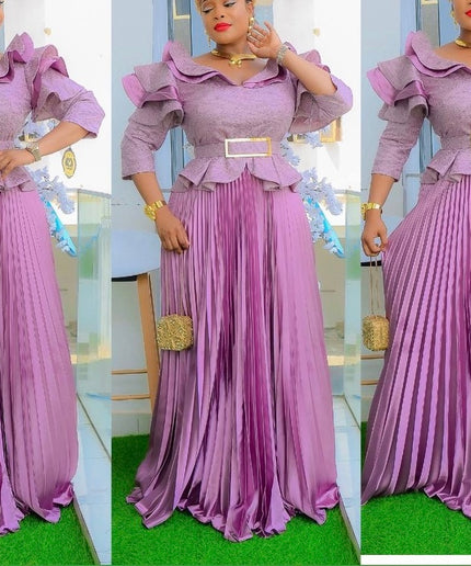 Ruffle Sleeve Embroidered Top and Peplum Skirt | Mother of The Bride Gala Birthday Party Wedding Guest