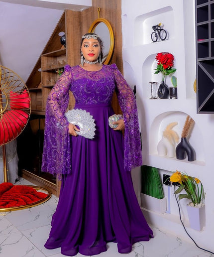 Plus Size Purple Sequin Mother of The Bride A-Line Gown | Embellished Wedding Guest Dress Birthday Party Graduation Photoshoot Anniversary Celebration